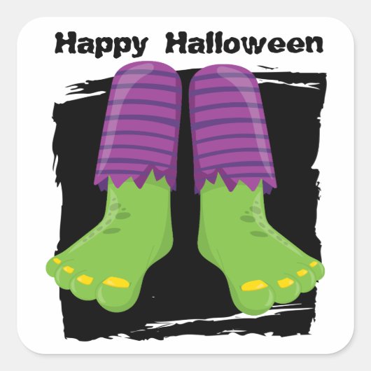 Happy Halloween Groene Monster Voeten Vierkante Sticker (Voorkant)