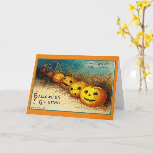 Happy Halloween Groeten Pompoenen op een rij Kaart (Gele Bloem)