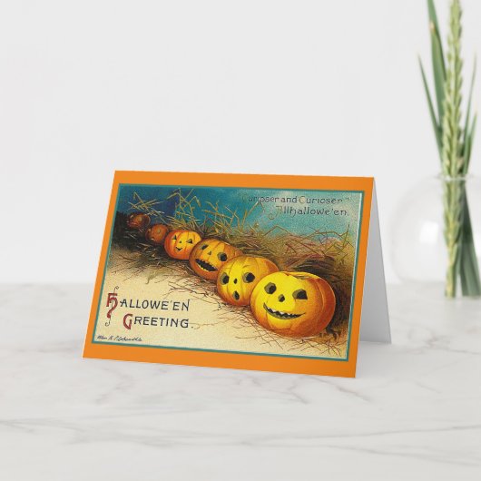 Happy Halloween Groeten Pompoenen op een rij Kaart (Voorkant)