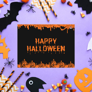 Happy Halloween Grungy Druppelend Sinaasappel en z Feestdagenkaart