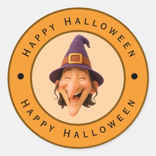 Happy Halloween - Happy Old Witch Design Ronde Sticker (Voorkant)