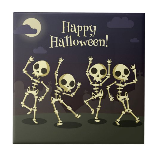 Happy Halloween - Happy Skeletons Tegeltje (Voorkant)
