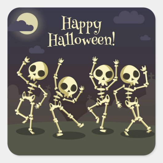 Happy Halloween - Happy Skeletons Vierkante Sticker (Voorkant)