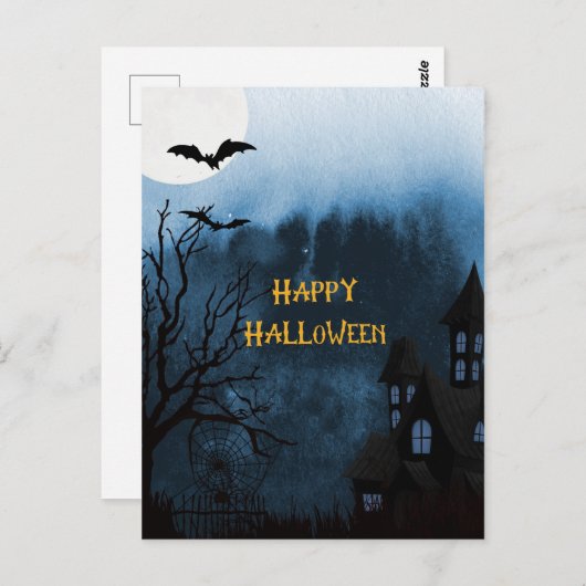 Happy Halloween Haunted Castle and Bats Briefkaart (Voorkant / Achterkant)
