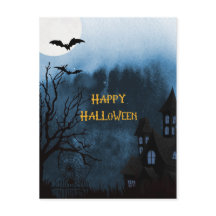 Happy Halloween Haunted Castle and Bats Briefkaart