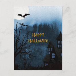 Happy Halloween Haunted Castle and Bats Briefkaart