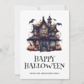 Happy Halloween Haunted House Bats Pumpkins Kaart (Voorkant)