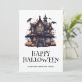Happy Halloween Haunted House Bats Pumpkins Kaart (Staand voorkant)