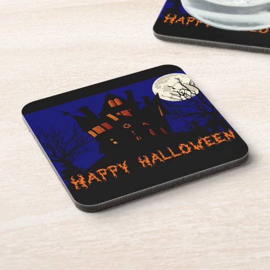 Happy Halloween Haunted House Bier Onderzetter (Linkerzijde)