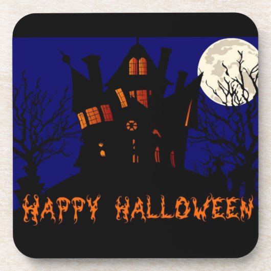 Happy Halloween Haunted House Bier Onderzetter (Voorkant)