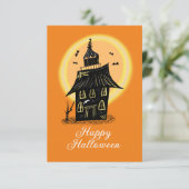 Happy Halloween Haunted House Black Sinaasappel (Staand voorkant)