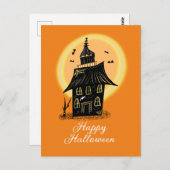 Happy Halloween Haunted House Black Sinaasappel Briefkaart (Voorkant / Achterkant)
