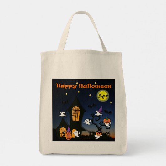 Happy Halloween Haunted House Canvas tas (Achterkant)