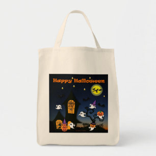 Happy Halloween Haunted House Canvas tas