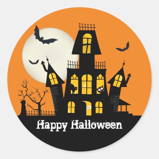 Happy Halloween Haunted House Creepy Spooky Ronde Sticker (Voorkant)
