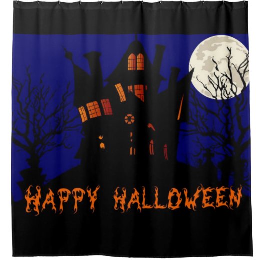 Happy Halloween Haunted House Douchegordijn (Voorkant)