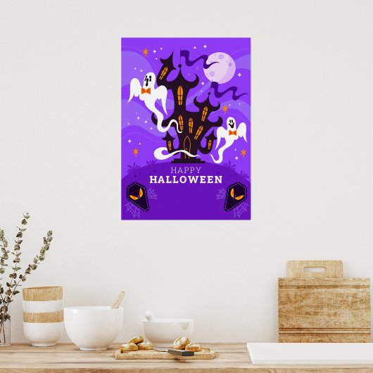 Happy Halloween Haunted House en Ghost Poster (Keuken)