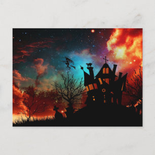 Happy Halloween Haunted House en heks Briefkaart