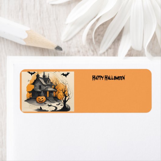 happy halloween haunted house etiket (Insitu)