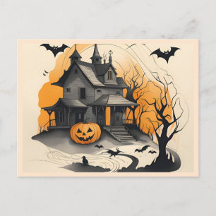 happy halloween haunted house feestdagenkaart