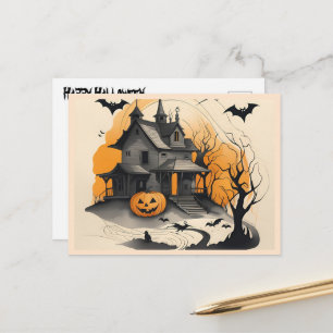 happy halloween haunted house feestdagenkaart