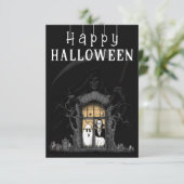 Happy Halloween Haunted House Foto Bedankkaart (Staand voorkant)