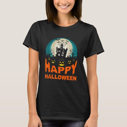 Happy Halloween Haunted House Graveyard Scary Pump T-shirt (Voorkant)