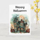 Happy Halloween Haunted House Greeting Kaart (Gele Bloem)