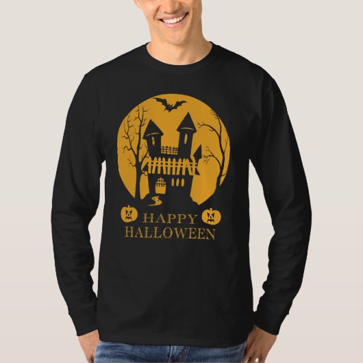 Happy Halloween Haunted House Lange hoes T-shirt (Voorkant)
