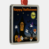 Happy Halloween Haunted House Metalen Ornament (Rechts)