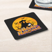 Happy Halloween Haunted House Moon Kartonnen Onderzetters (Schuin)