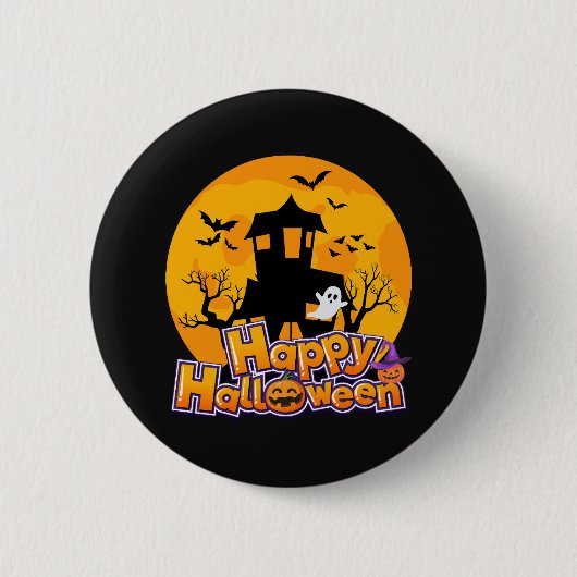 Happy Halloween Haunted House Moon Ronde Button 5,7 Cm (Voorkant)