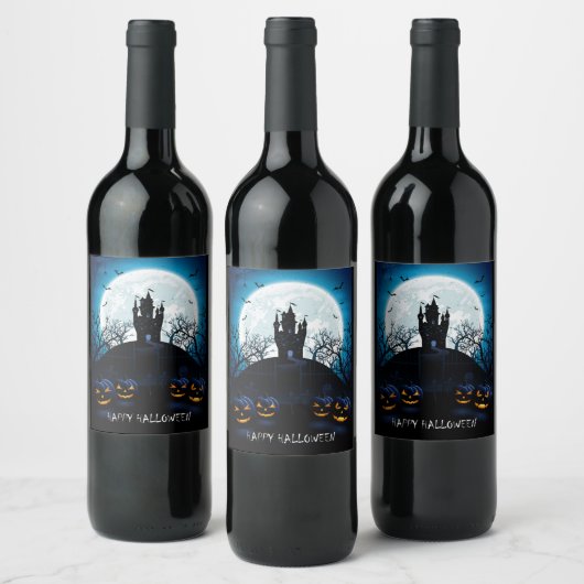 Happy Halloween Haunted House op the Hill Wijn Etiket (Flessen)
