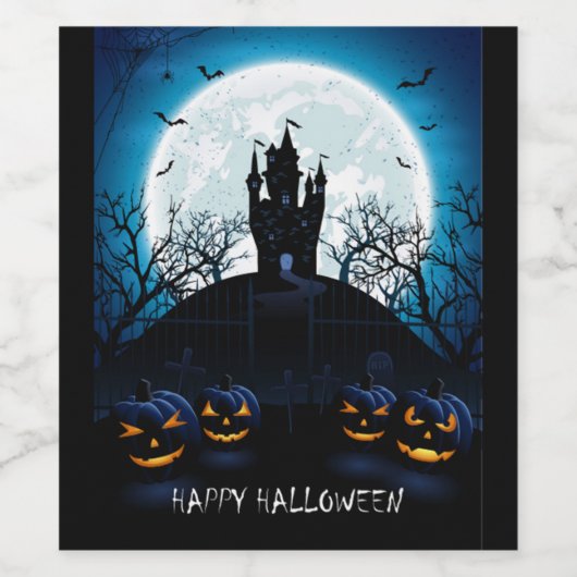 Happy Halloween Haunted House op the Hill Wijn Etiket (Enkel label)