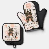 Happy Halloween Haunted House Ovenwant & Pannenlap Set (Voorkant / Achterkant)