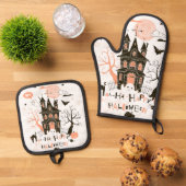 Happy Halloween Haunted House Ovenwant & Pannenlap Set (Top down)