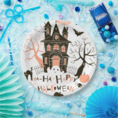 Happy Halloween Haunted House Papieren Bordje (Feest)