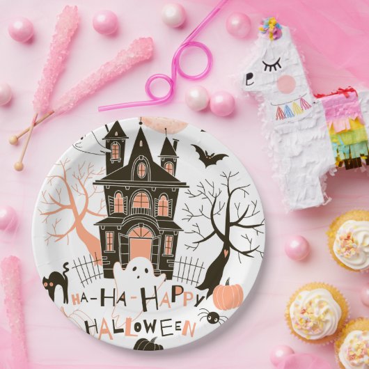 Happy Halloween Haunted House Papieren Bordje (Feest)