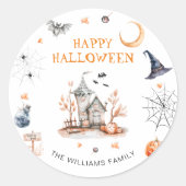 Happy Halloween Haunted House Ronde Sticker (Voorkant)