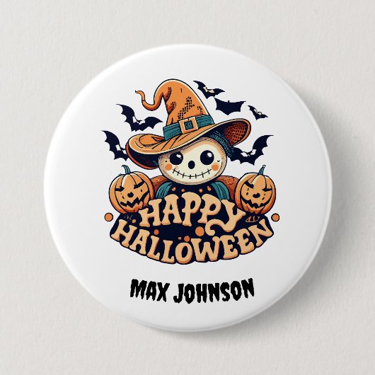 Happy Halloween - Haunted House Sinaasappel Zwart Ronde Button 7,6 Cm (Voorkant)