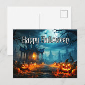 Happy Halloween Haunted House & Spooky Pumpkins Briefkaart (Voorkant / Achterkant)