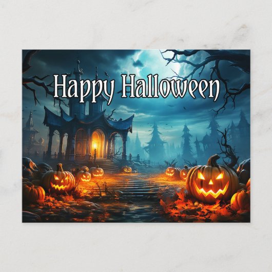 Happy Halloween Haunted House & Spooky Pumpkins Briefkaart (Voorkant)