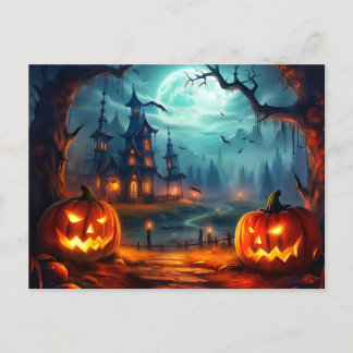 Happy Halloween Haunted House & Spooky Pumpkins Briefkaart