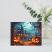 Happy Halloween Haunted House & Spooky Pumpkins Briefkaart (Staand voorkant)