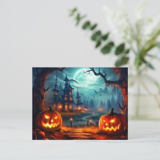 Happy Halloween Haunted House & Spooky Pumpkins Briefkaart (Staand voorkant)