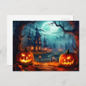 Happy Halloween Haunted House & Spooky Pumpkins Briefkaart (Voorkant / Achterkant)