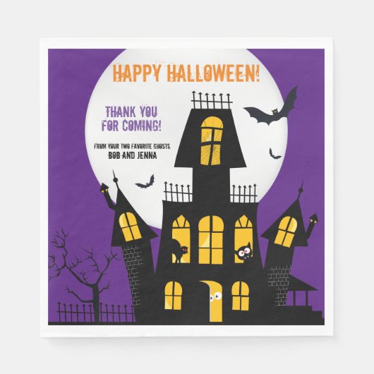 Happy Halloween Haunted House Vampire Bat Napkin Servet (Voorkant)
