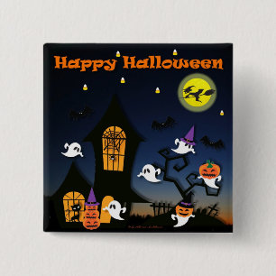 Happy Halloween Haunted House Vierkante Button 5,1 Cm
