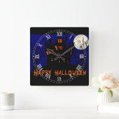 Happy Halloween Haunted House Vierkante Klok (Huis)