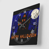 Happy Halloween Haunted House Vierkante Klok (Hoek)